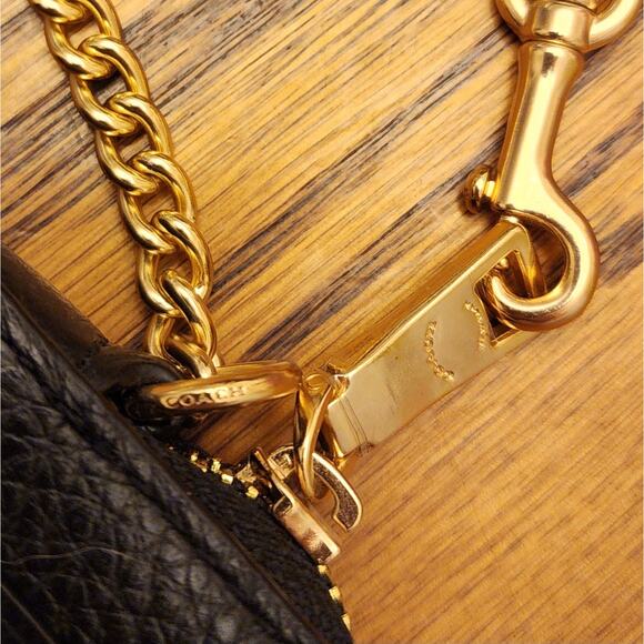 Coach 6303 Zip ID Case Wallet Black Pebble Leather Dogleash Gold Chain NWOT - Picture 5 of 6